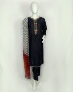 3 PIECES - Hand Embroidered Shirt with Trouser & Printed Dupatta - Image 2
