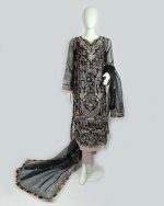 3 PIECES - Organza embroidered shirt with printed raw silk, along with embroidered dupatta and trouser - Image 2