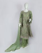 3 PIECES - Embroidered anarkali frok with gharara pant & embroidered dupatta - Image 2