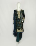 3 PIECES - Printed Embroidered Shirt with trouser & dupatta - Image 2