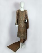 3 PIECES – Embroidered Shirt with Plain Trouser & Embroidered Chiffon Dupatta - Image 2