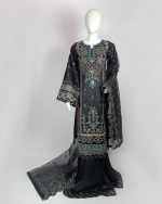 3 PIECES - Embroidered organza shirt with silk trouser & Embroidered organza dupatta - Image 2