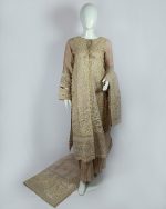 3 PIECES - Hand embroidered shirt with crush gharara & embroidered organza dupatta - Image 2