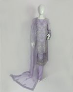 3 PIECES - Embroidered shirt with touser & embroidered chiffon dupatta - Image 2