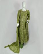 3 PIECES - Embroidered anarkali frok with trouser & chiffon embroidered dupatta - Image 2