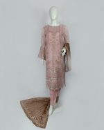 3 PIECES - Embroidered shirt with trouser & along with embroidered chiffon dupatta - Image 2