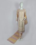 3 PIECES - Embroidered shirt with trouser & printed embroidered dupatta - Image 2