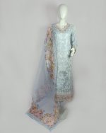 3 PIECES - Embroidered Shirt with trouser & Printed embroidered Dupatta - Image 2