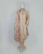 3 PIECES - Embnroidered shirt with trouser & printed munarch dupatta - Image 2