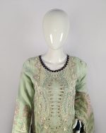 3 PIECES - Hand embroidered shirt with gharara bottom along with embroidered & printed organza dupatta - Image 3