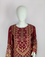 3 PIECES - Emb shirt with hand work along with gharara bottom & Foil printed dupatta - Image 3
