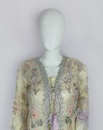 3 PIECES - Emb front open angrakha shirt with trouser & emb dupatta - Image 3