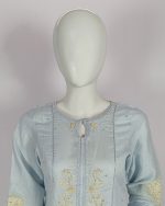 3 PIECES - Hand Embroidered Shirt with trouser Printed Dupatta - Image 3