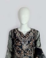 3 PIECES - Organza embroidered shirt with printed raw silk, along with embroidered dupatta and trouser - Image 3