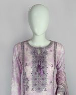 3 PIECES - Embroidered chiffon printed shirt with Malai gharara & printed chiffon dupatta - Image 3