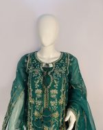 3 PIECES - Embroidered organza shirt with malai gharara & embroidered organza dupatta - Image 3