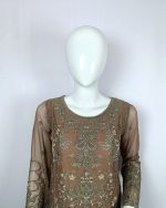 3 PIECES – Embroidered Shirt with Plain Trouser & Embroidered Chiffon Dupatta - Image 3