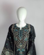 3 PIECES - Embroidered organza shirt with silk trouser & Embroidered organza dupatta - Image 3