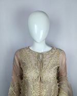 3 PIECES - Hand embroidered shirt with crush gharara & embroidered organza dupatta - Image 3