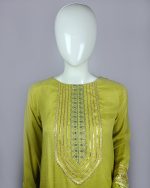 3 PIECES - Embroidered Malai Top with Printed embroidered gharara along with embroidered duapatta - Image 3