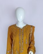 3 PIECES - Chiffon embroidered shirt with plain trouser & embroidered chiffon dupatta - Image 3