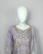 3 PIECES - Embroidered shirt with trouser & embrodered dupatta - Image 3