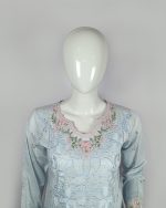 3 PIECES - Embroidered Shirt with trouser & Printed embroidered Dupatta - Image 3