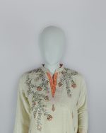 3 PIECES - Embroidered Shirt with Gota Hand work along with trouser & chiffon Dupatta - Image 3