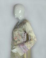 3 PIECES - Emb front open angrakha shirt with trouser & emb dupatta - Image 4