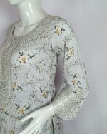 3 PIECES - Printed Embroidered Shirt with Trouser & Printed Dupatta - Image 4
