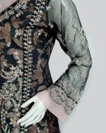 3 PIECES - Organza embroidered shirt with printed raw silk, along with embroidered dupatta and trouser - Image 4