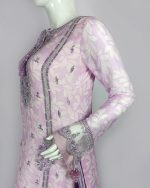 3 PIECES - Embroidered chiffon printed shirt with Malai gharara & printed chiffon dupatta - Image 4