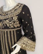 3 PIECES - Embroidered Chiffon Maxi Top with Hijra style bottom along with organza dupatta - Image 4