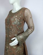 3 PIECES – Embroidered Shirt with Plain Trouser & Embroidered Chiffon Dupatta - Image 4