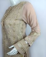 3 PIECES - Hand embroidered shirt with crush gharara & embroidered organza dupatta - Image 4