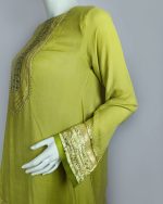 3 PIECES - Embroidered Malai Top with Printed embroidered gharara along with embroidered duapatta - Image 4