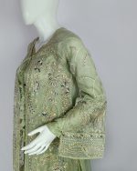 3 PIECES - Embroidered Front open shirt with hand work, Gharara style bottom & embroidered organza dupatta - Image 4