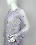 3 PIECES - Embroidered shirt with touser & embroidered chiffon dupatta - Image 4