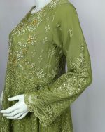 3 PIECES - Embroidered anarkali frok with trouser & chiffon embroidered dupatta - Image 4