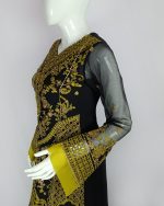 3 PIECES - Ebroidered chiffon shirt with gharara pant & embroidered chiffon dupatta - Image 4