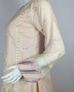 3 PIECES - Embroidered shirt with trouser & printed embroidered dupatta - Image 4