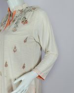 3 PIECES - Embroidered Shirt with Gota Hand work along with trouser & chiffon Dupatta - Image 4