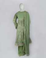 3 PIECES - Embroidered anarkali frok with gharara pant & embroidered dupatta - Image 5