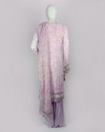 3 PIECES - Embroidered chiffon printed shirt with Malai gharara & printed chiffon dupatta - Image 5