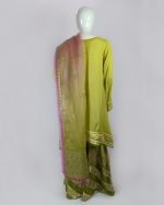 3 PIECES - Embroidered Malai Top with Printed embroidered gharara along with embroidered duapatta - Image 5