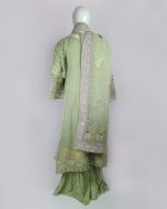 3 PIECES - Embroidered Front open shirt with hand work, Gharara style bottom & embroidered organza dupatta - Image 5
