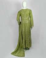 3 PIECES - Embroidered anarkali frok with trouser & chiffon embroidered dupatta - Image 5