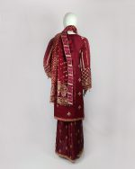 3 PIECES - Emb shirt with hand work along with gharara bottom & Foil printed dupatta - Image 5