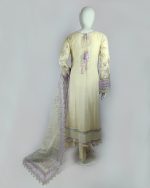 3 PIECES - Emb front open angrakha shirt with trouser & emb dupatta - Image 5
