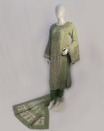 3 PIECES - Hand Emb shirt with malai trouser & Emb chiffon dupatta - Image 5